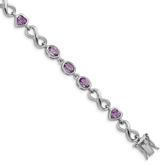 Kazi Luxury Sterling Silver Rhodium-plated Oval Heart Amethyst Bracelet